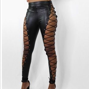 New black faux leather lace up pants.